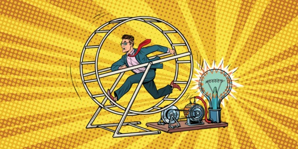 image of a man in a hamster wheel